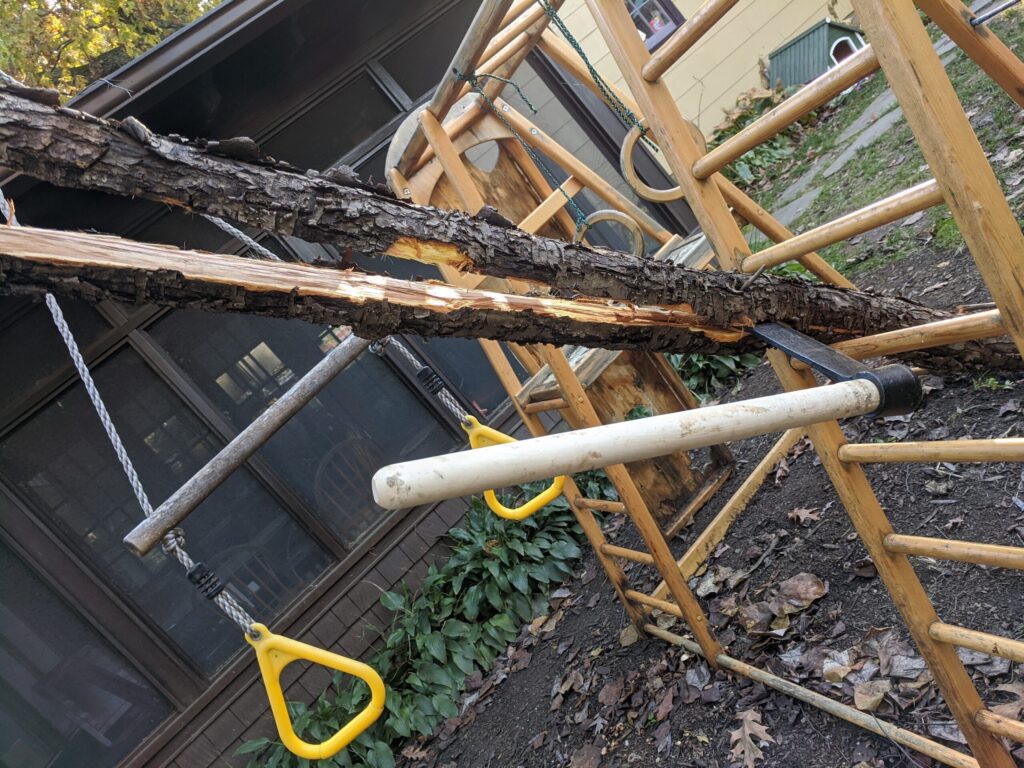 bracing the split wood on a climbing structure