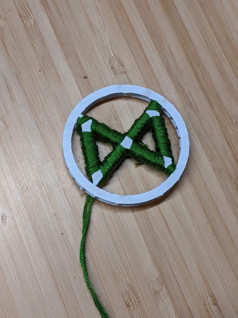 beginning to wrap the plastic with embroidery floss